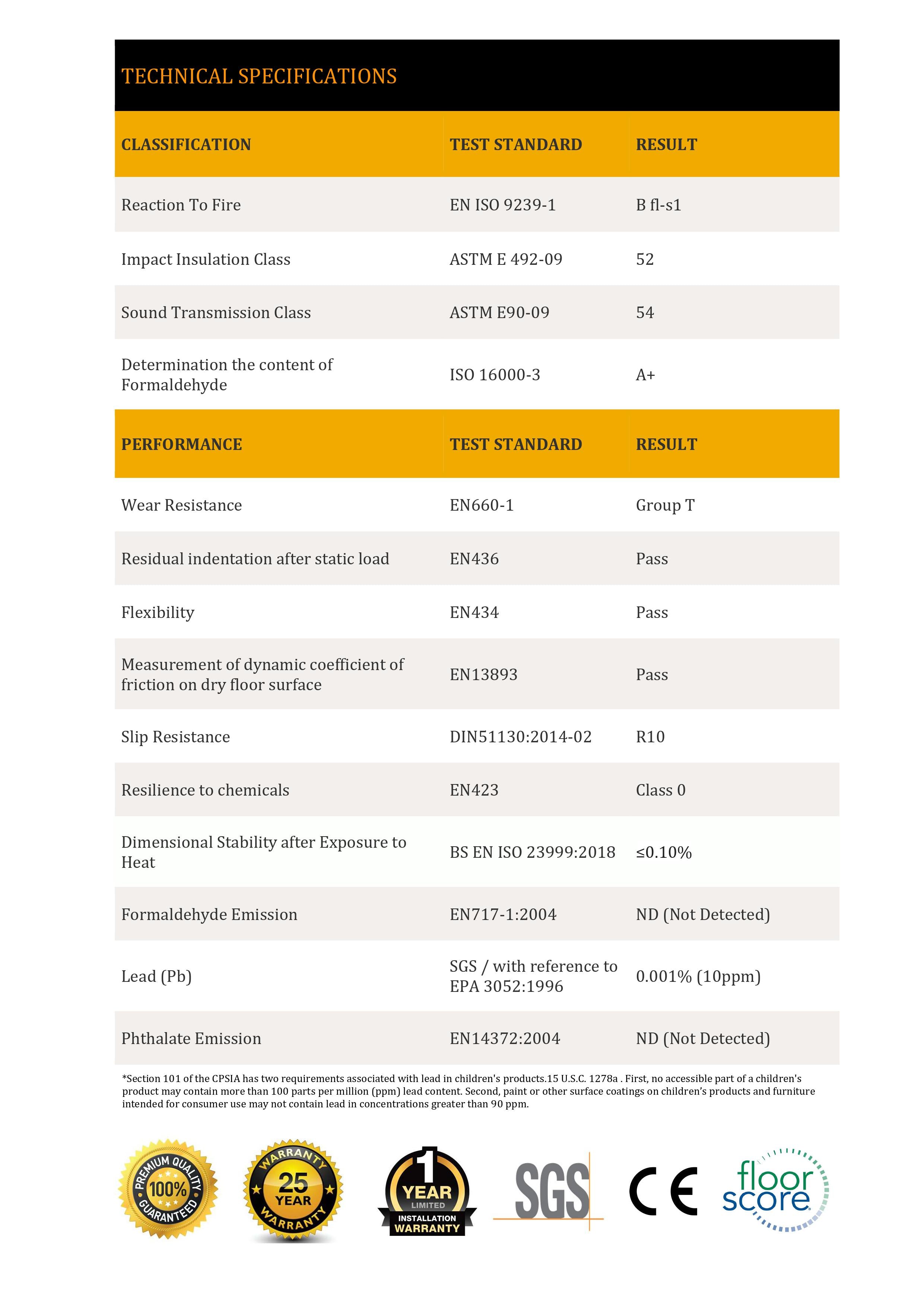 Technical Specifications of VOLLER Diamond RVP Flooring
