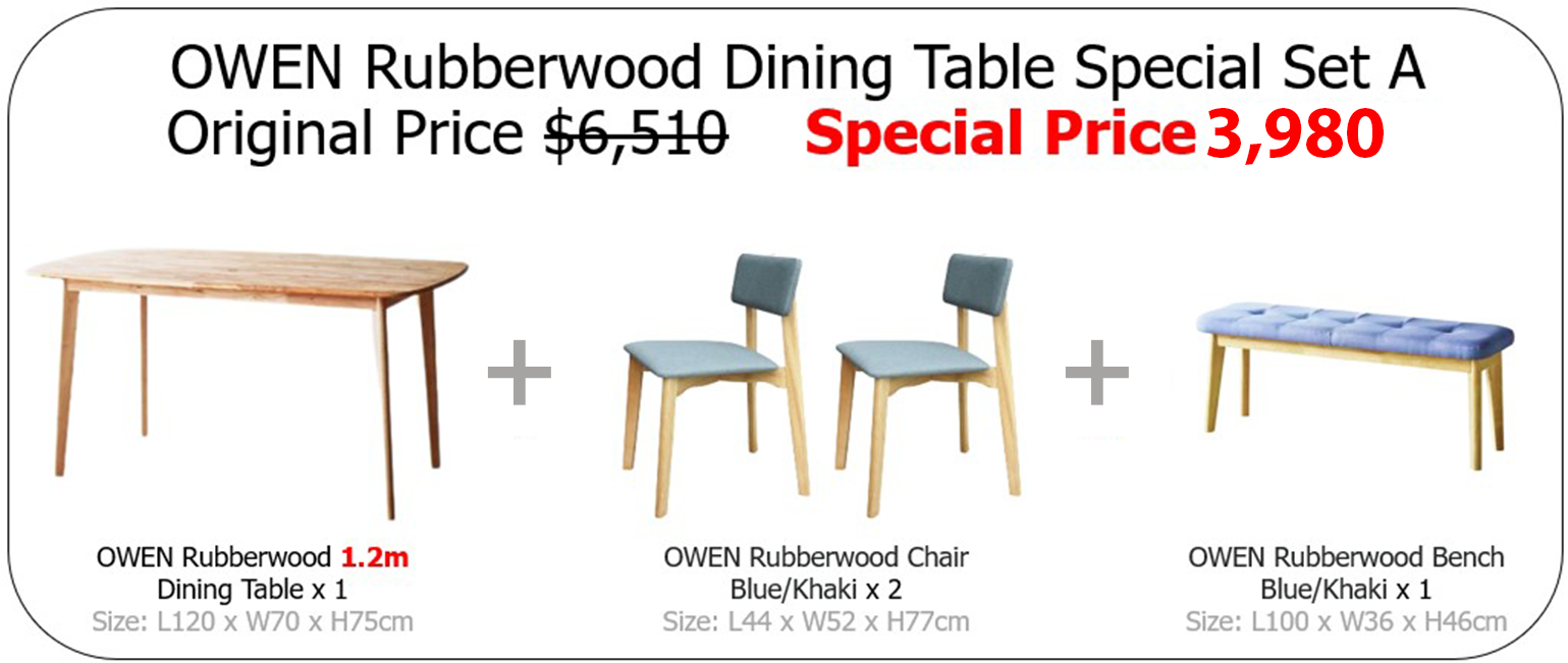 OWEN 1.2/1.5m Rubberwood Dining Table Special Set A