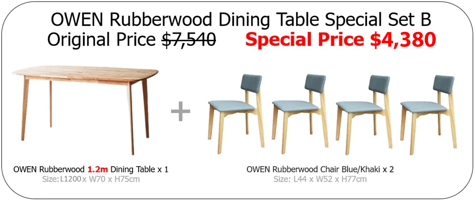 OWEN 1.2/1.5m Rubberwood Dining Table Special Set B