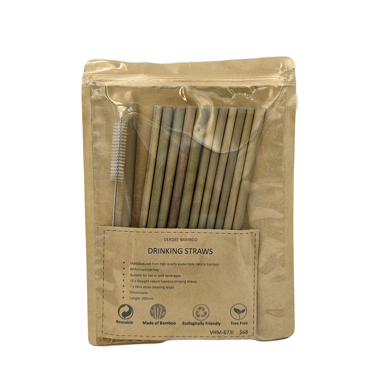 100% Bamboo Straw - 12Pcs