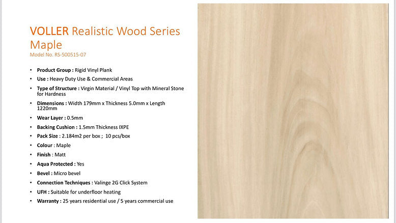 VOLLER Diamond RVP Flooring - Realistic Wood Series (Maple) [$24.42/sqft; 23.51sqft/box]