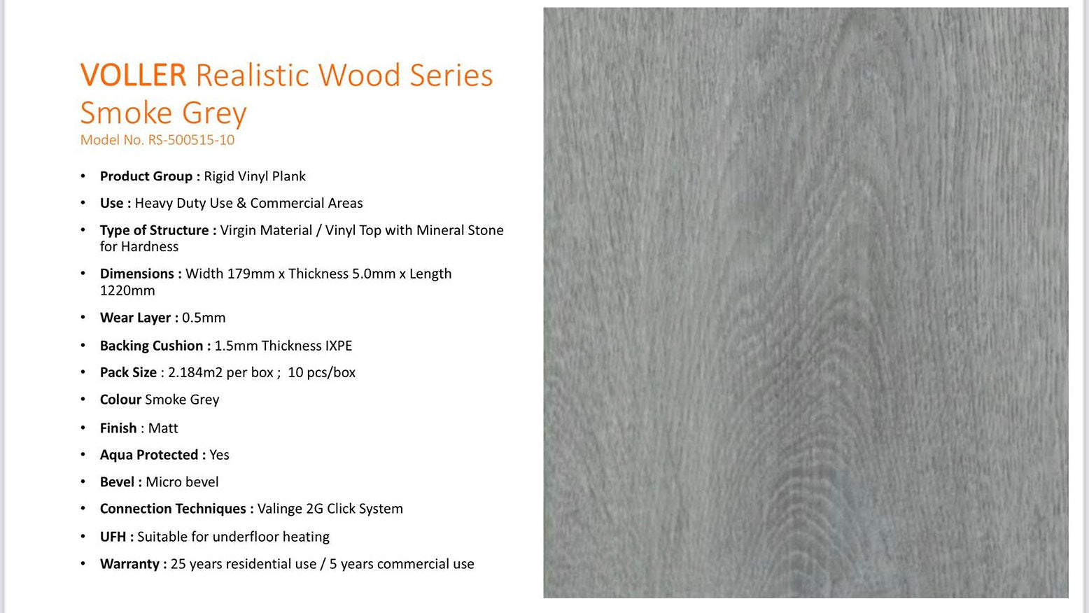 VOLLER Diamond RVP Flooring - Realistic Wood Series (Smoke Grey) [$24.42/sqft; 23.51sqft/box]