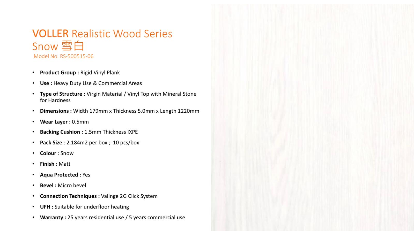 VOLLER Diamond RVP Flooring - Realistic Wood Series (Snow) [$24.42/sqft; 23.51sqft/box]