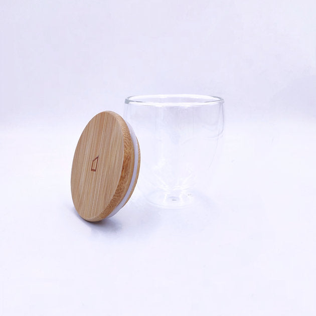 Double Wall Glass Tea Mug with Bamboo Lid